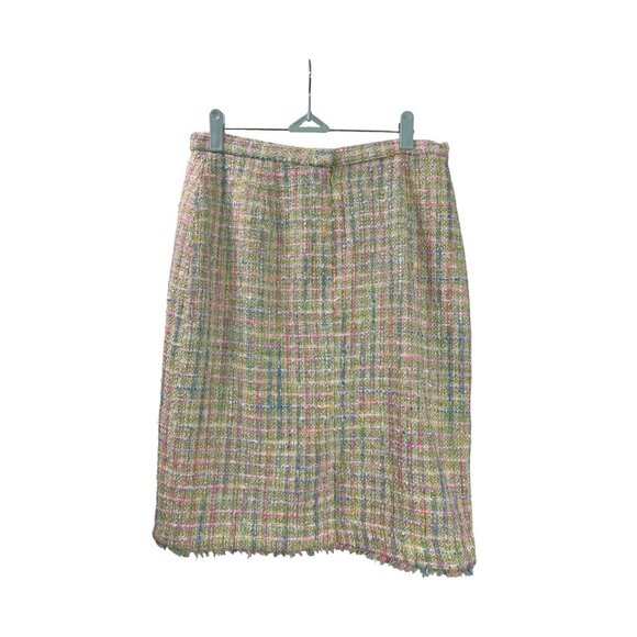 Vintage Y2K I.C.E. Womens Tweed Pencil Skirt 6 Silk Blend Pastel Plaid Lined - Picture 2 of 5